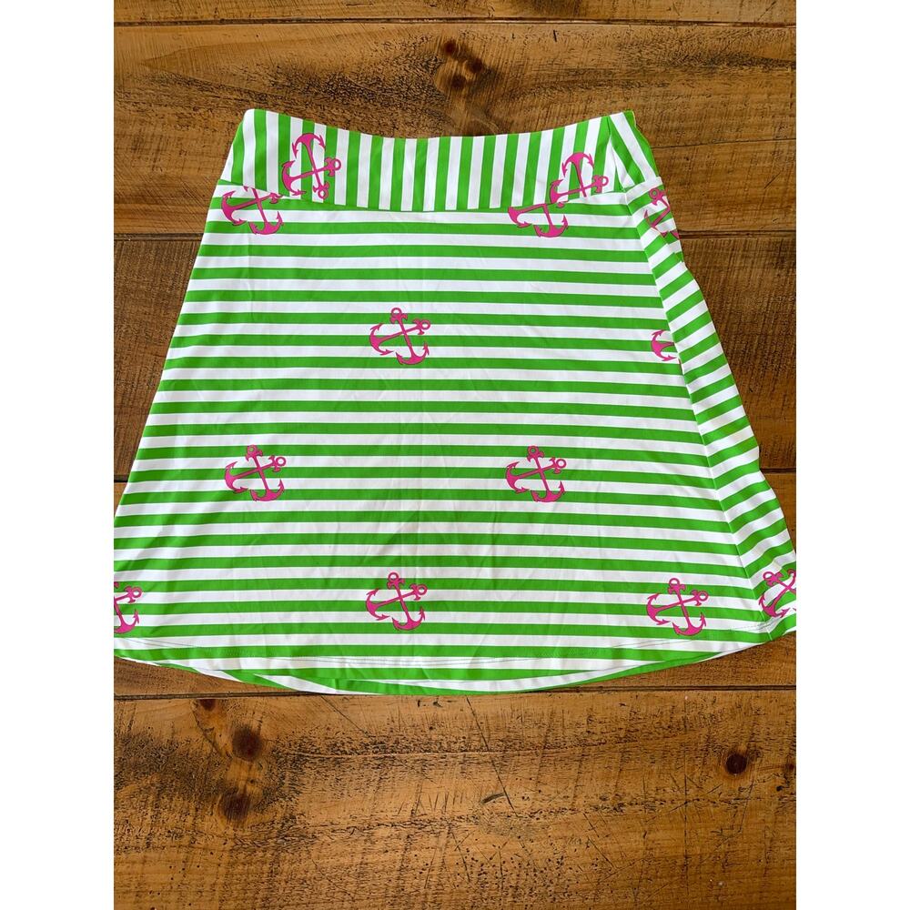 Womens Melly‎ M Green Stripes Hot Pink Anchor Skirt Nautical Stretchy Summer S